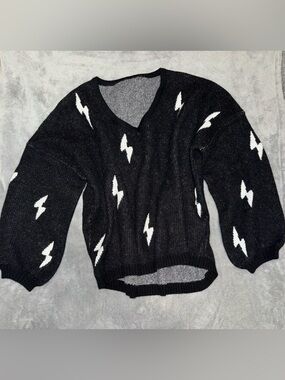 Oversized Black Lightning Bolt Sweater Soft Grunge Goth Y2K Pullover